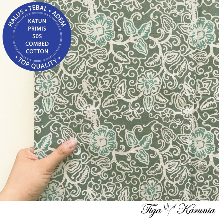 Kain Batik Cap Premium Solo Bunga Hijau Sage & Mint Green Bahan Katun