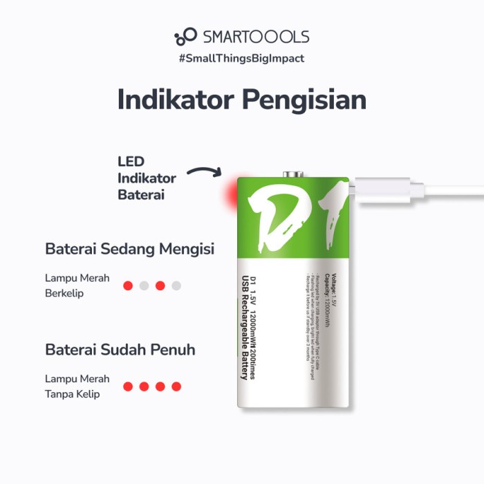 SMARTOOOLS BATERAI SIZE D POWERBATT USB TYPE C RECHARGEABLE KODE 1092