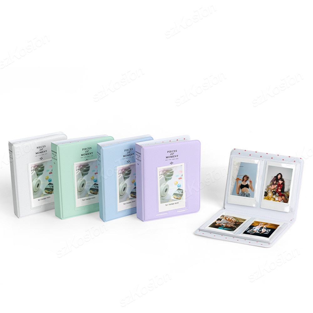 Photo Album Film Camera 64 Pockets 3inch Photo Paper PU Leather Storage Case Stamp Collect Book for