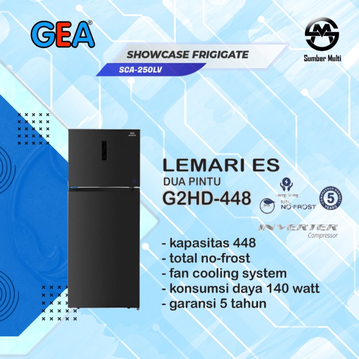 Terbaru Gea Kulkas 2 Pintu G2Hd-448 / G2Hd 448 / G2Hd448 Black Inox