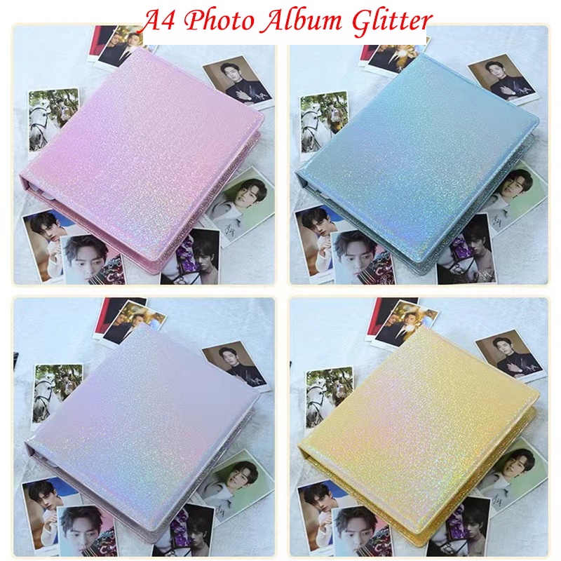 

A4 4 Ring Photocard Binder Glitter PU Leather Pink Gold Black Photo Album 4x6 10x15 Postcard