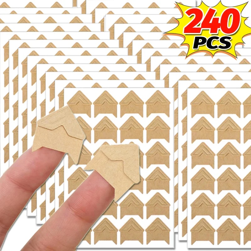 

24/240PCS Corner Stickers DIY Vintage Corner Kraft Paper Stickers Scrapbook Self-Adhesive Photo