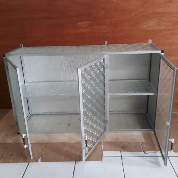 rak gantung lemari dapur kitchen set atas aluminium kaca 3 pintu polos