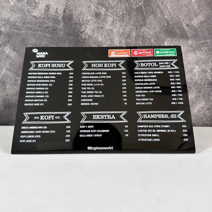 

Standing Menu Akrilik / Papan Menu Akrilik / Sign Menu Acrylic Kode 492