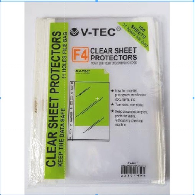 

PP Pocket Sheets Protector F4 V-tec isi 100 sheet/ Plastik Pocket Kode 774