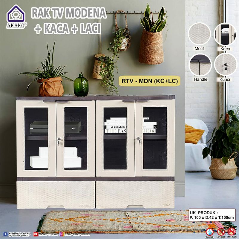 Ready AKAKO Lemari Rak TV Rak + Laci Lemari Hias Lemari Serbaguna Minimalis dengan Kunci Opsi Plus
