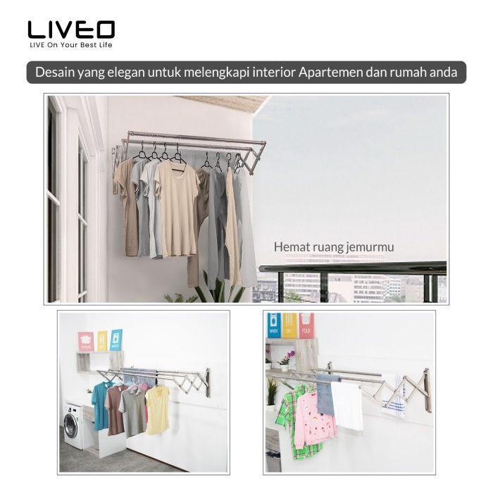 Jemuran Dinding Baju Stainless Steel Liveo Lv316 Jemuran Lipat Gantung
