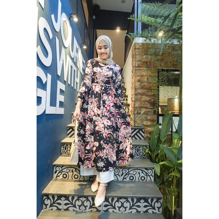 Dress Gamis Midi Rayon Viscose Premium Bestseller, Midi Flower Nhm
