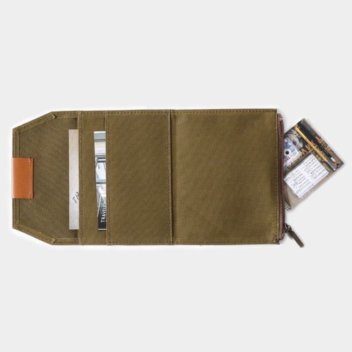 

Traveler's Notebook Cotton Zipper Case Passport Size Olive / Beige / Tea Travelers Factory