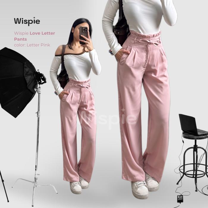 Wispie Love Letter Pants Celana Panjang Kulot Tali Wanita Pink Coklat Cream Hitam