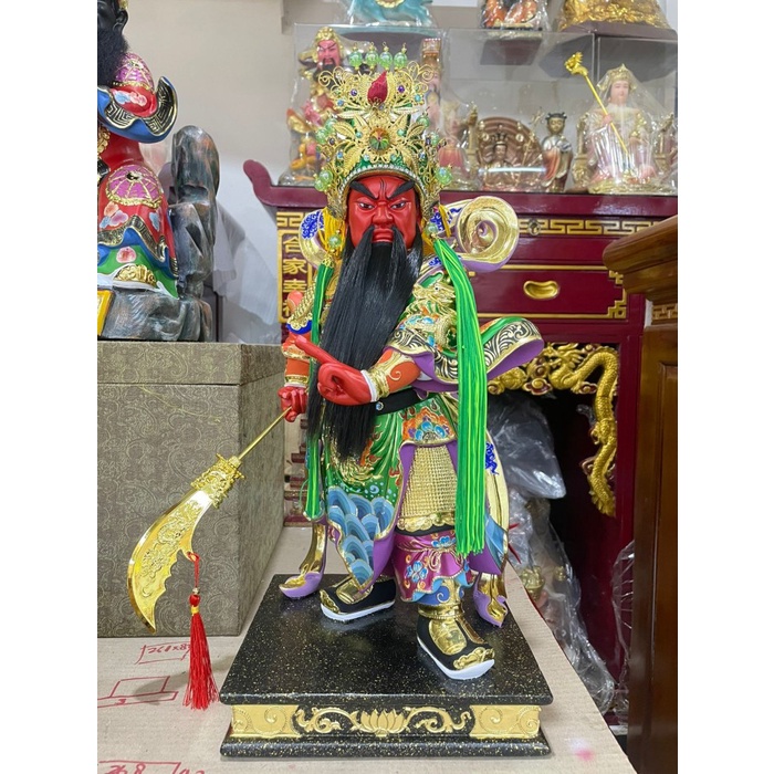 Patung Dewa Kwan Kong / Guan Gong / Kwan Tee Kong Berdiri Kayu 16In