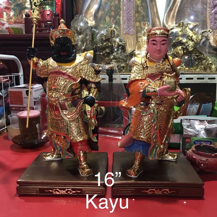 Patung Pengawal Kwan Kong/ Pengawal Guan Yu Bahan Kayu 16 In