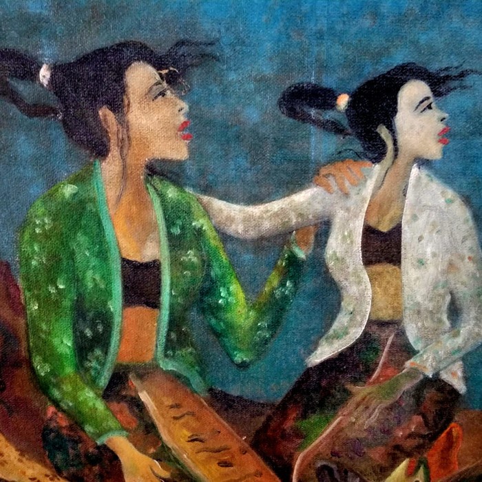 Lukisan Hendra Gunawan '74. Bercengkerama Dipantai. Uk 69X92,5