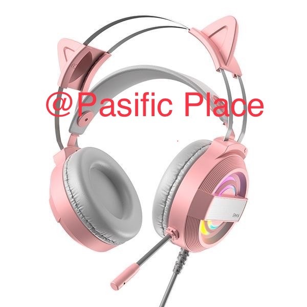Gamen Gh1100 Pink Cat Ear Cute Rgb Wired Headset Headphone Gaming Hp