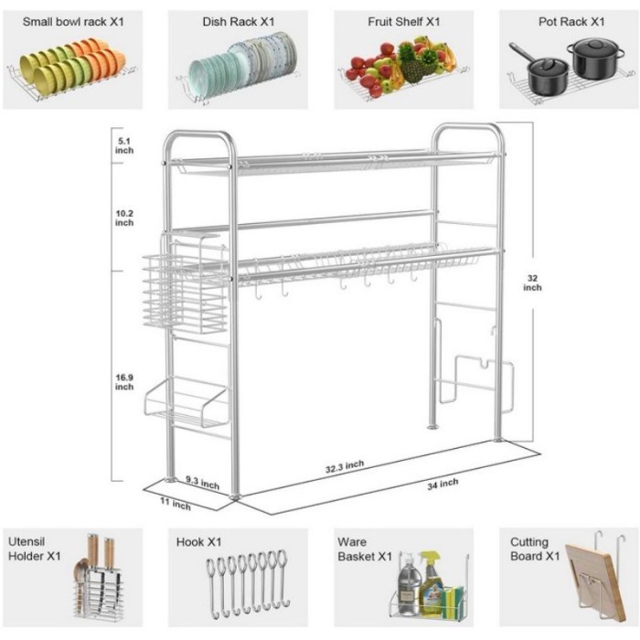 Rak wastafel cuci piring Stainless Steel Rak Dapur Rak Piring besar