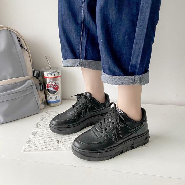 Gmn Airymax Sepatu Sekolah Wanita Hitam Putih Polos Karet Kasual