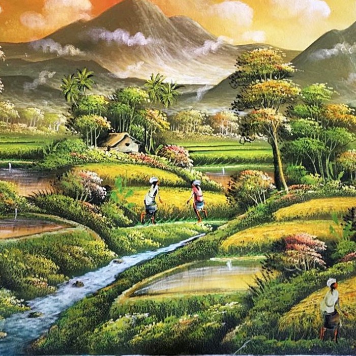 Lukisan Kanvas Pemandangan Nuansa Sunset Istimewa Model (Ukuran 2x1 Meter)