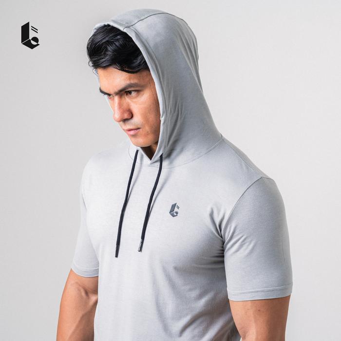 Hoodie Lengan Pendek Olahraga Pria Short Sleeve Kaos Jaket Sport Polos Sweatshirt Gym Fitness
