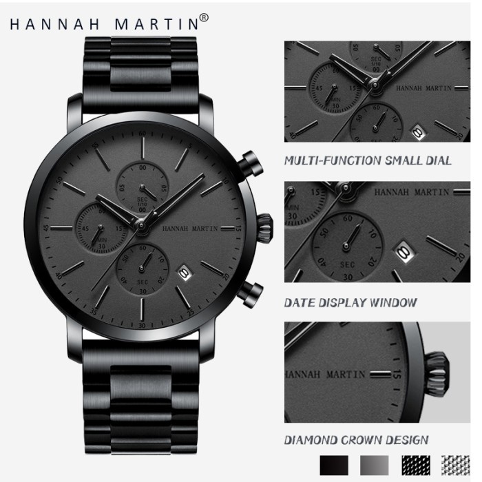Hannah Martin 109 Jam Tangan Pria 100% Original Tahan Air Kronograf
