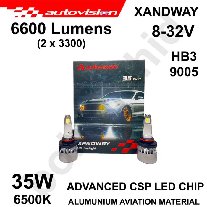 Lampu Led Hb3 Autovision Xandway Headlamp 6000K Lampu Jauh High Beam