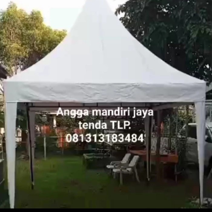 TENDA KERUCUT 5X5 DINDING TIRAI 4 SISI SATU SET RANGKA BESI DABEL DEK