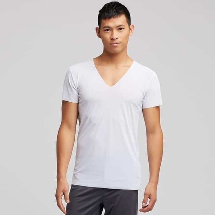 UNIQLO AIRISM T-shirt pria V Neck Lengan pendek Dalaman Original