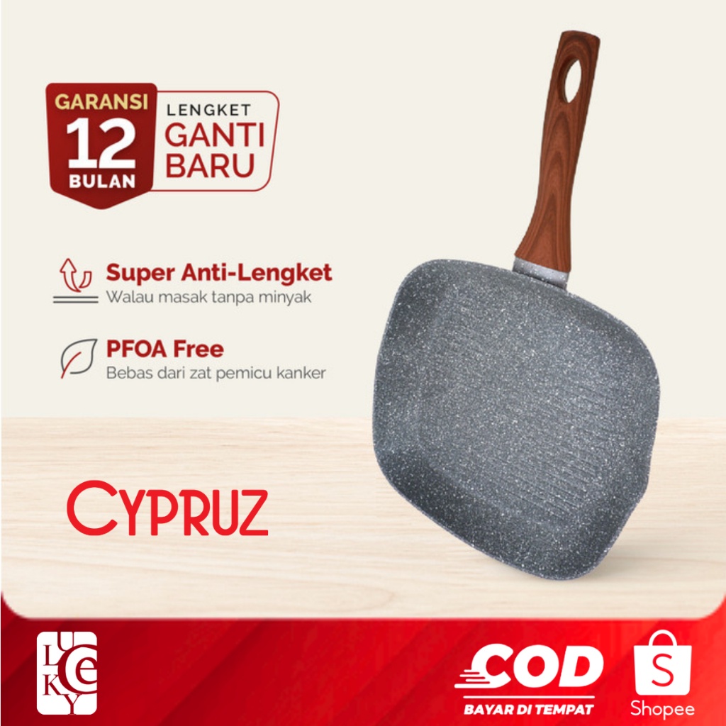 Cypruz Grill BBQ Pan Marble 28cm FP0648 Wajan Panggang Induksi Original