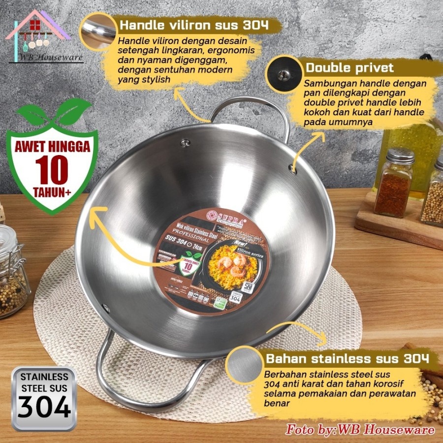 Supra Wok Wajan Penggorengan Stainless Steel 24 cm Sus 304