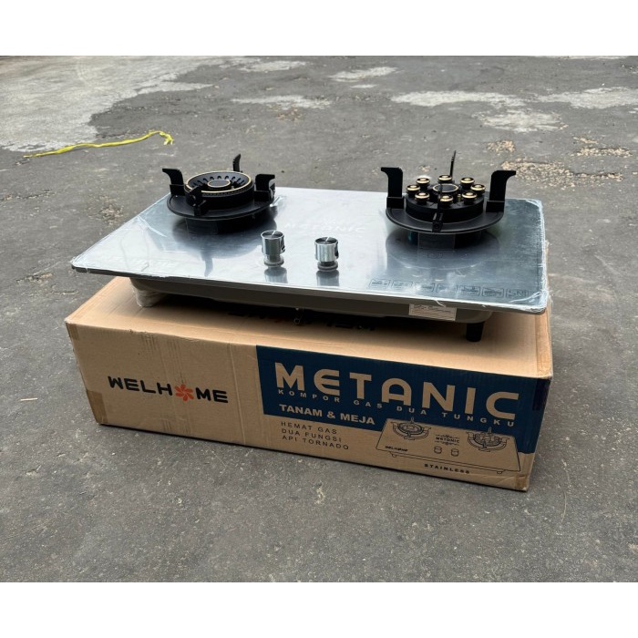 Herzliya Wellhome Kompor Tanam Gas 2 Tungku Stainless Tungku Bisa Lipat / Kompor Tanam Stainless