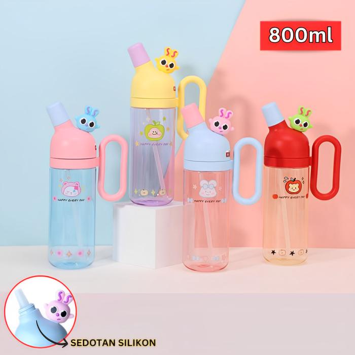 BOTOL AIR MINUM BENING KARAKTER LUCU 800ML / BOTOL PLASTIK AESTHETIC MOSHI / BOTOL MINUM GAGANG KODE
