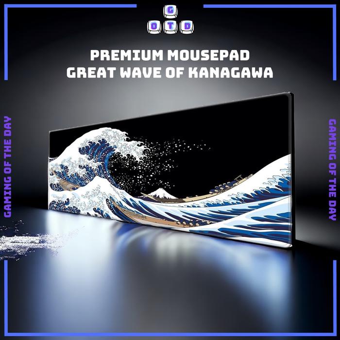 Great Sea of Kanagawa Premium Mousepad Black Ukiyo Coral Sea by GOTD Deskmat