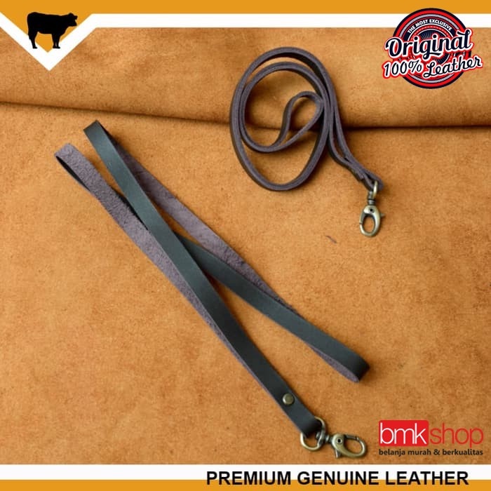 

Lanyard tali id card name tag kulit asli warna dark brown