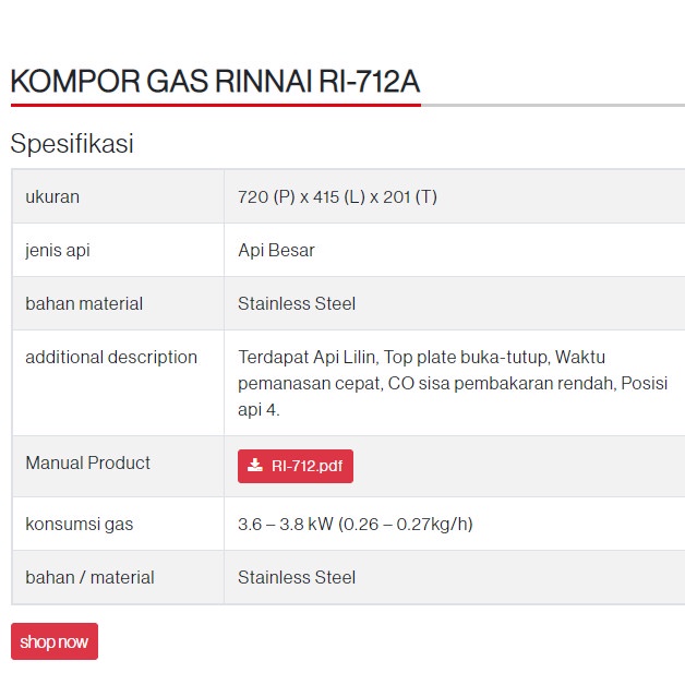 Natanel Kompor Gas Rinnai Ri 712 A Plat Buka Tutup + Api In Rinnai Ri 712A