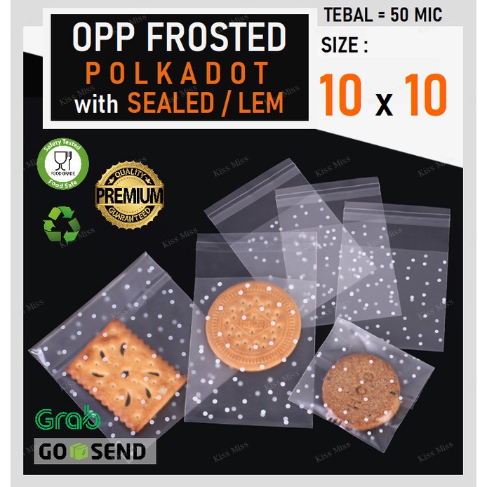 TERJAMIN Plastik OPP LEM FROSTED POLKADOT - 10x10 - kantong cookies - motif