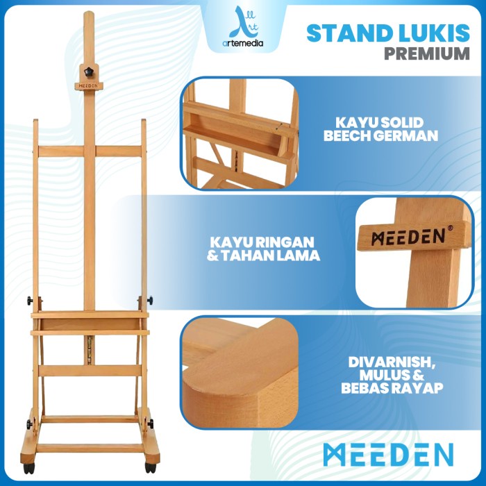 

HOT SALE! Meeden Movable Easel H-Frame Studio Adjustable Solid Wood Stand Lukis