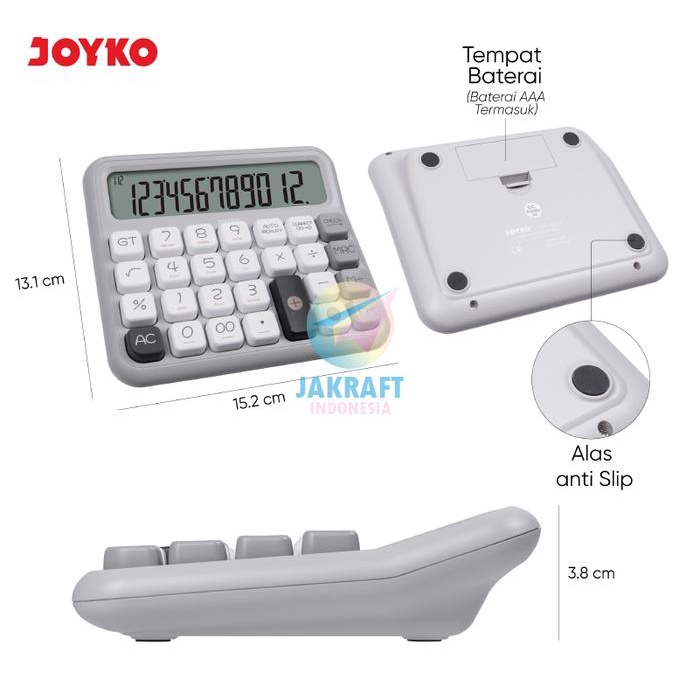 

(1 PCS) KALKULATOR MONOCHROME JOYKO CC-63BCO CALCULATOR 12 DIGITS BIG DISPAY CHECK CORRECT 112 STEPS