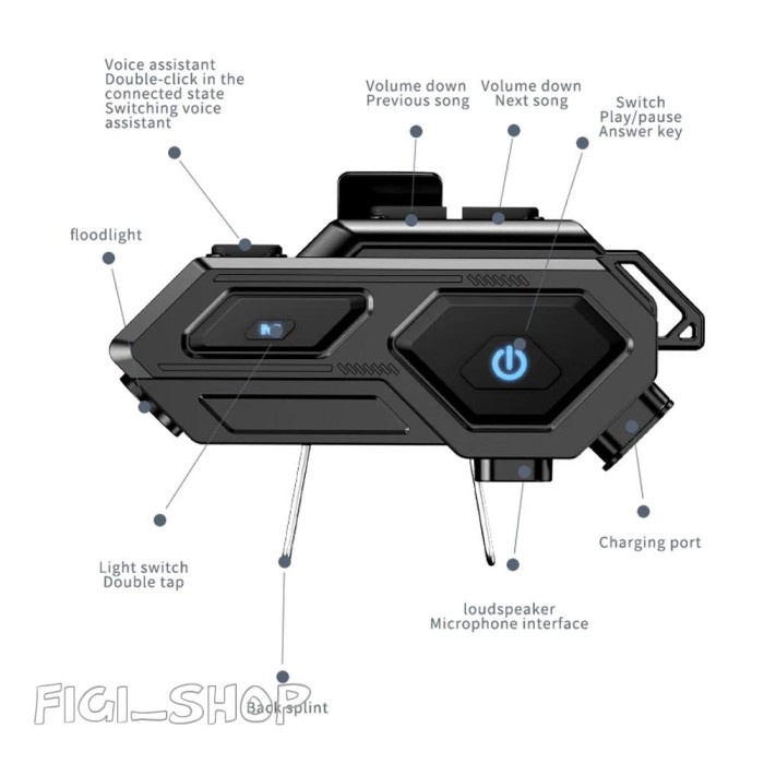 Headset Intercom Helm Bluetooth Helmet LED Waterproof 1000mAh - C8