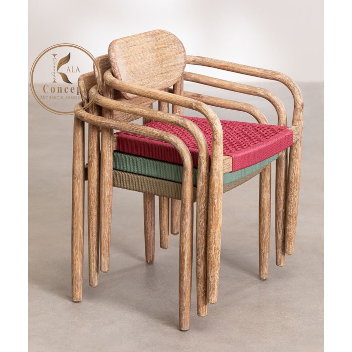 PREMIUM Kursi Makan Tumpuk Kursi Tangan Kayu Jati Kombinasi Tali Rotan