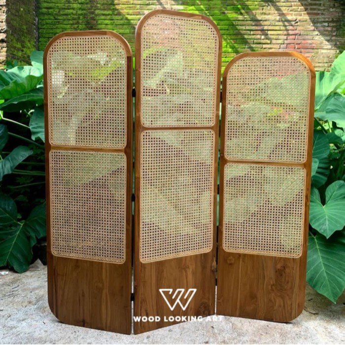 PREMIUM SKETSEL BLOK KAYU JATI ROTAN PARTISI PEMBATAS RUANGAN MINIMALIS JEPARA