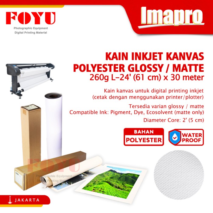 

HOT SALE! Kain Kanvas Inkjet Printing Imapro Glossy Matte 260gsm 24 inch 61 cm