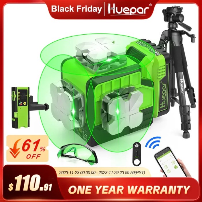 Huepar 3D Cross Line Laser Level Self Leveling outdoor Bluetooth