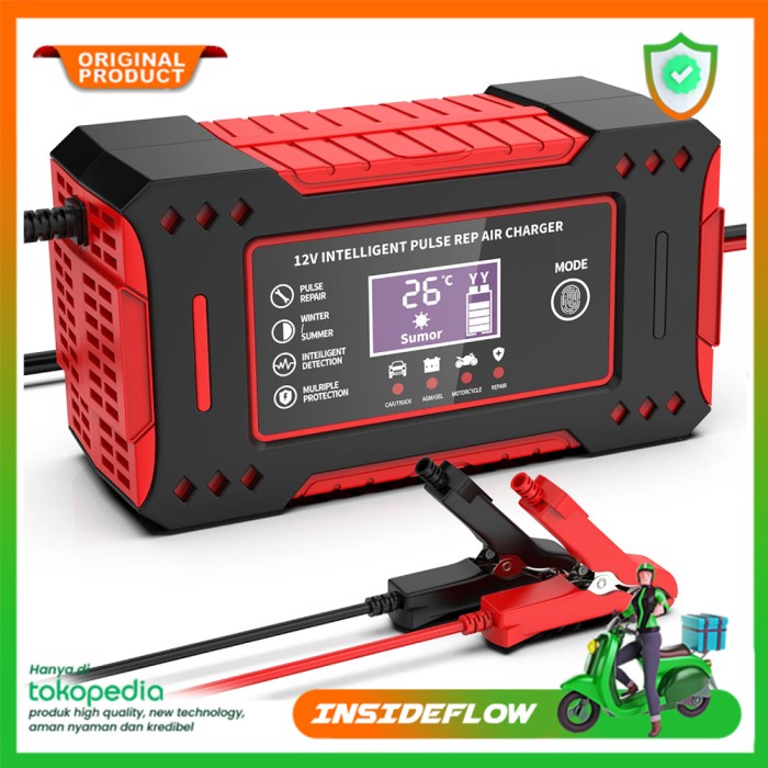 Paling Murah Charger Aki Cas Accu Mobil Motor Lcd Digital Smart Automatic Lead Acid Portable 12V 6A