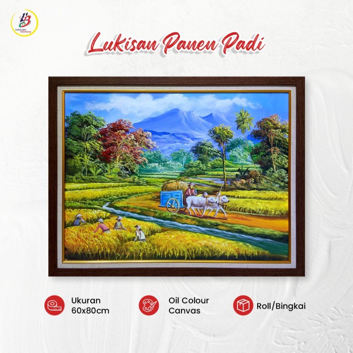 Lukisan Pemandangan Alam Kampung Desa Padi
