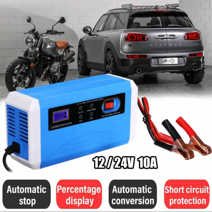 Bagus Alat Cas / Charger Aki Mobil Motor Kering Basah 12-24V 10A With Lcd
