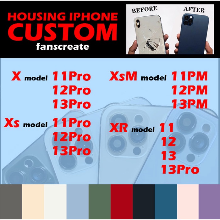 HOUSING IPHONE CUSTOM XR/XS/XSM MODEL 11/12/13/PRO/PROMAX
