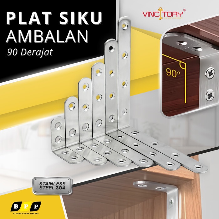 PREMIUM Siku L Stainless Tebal 3mm Lemari Kabinet 90 Derajat VINCITORY Plat Siku Pigora Stainless