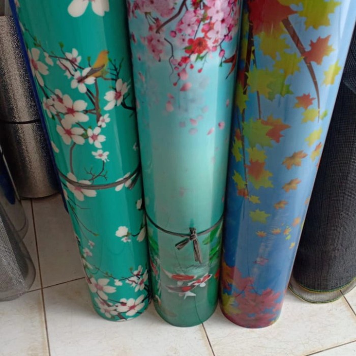 PREMIUM fiber pagar pager dimensi tebal plat hitam biru motif bunga