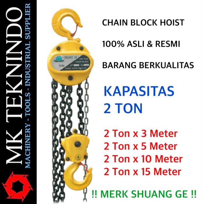 Chain Block Takel 2 Ton Rantai Kerekan Katrol Hoist Manual 3 5 10 15 M