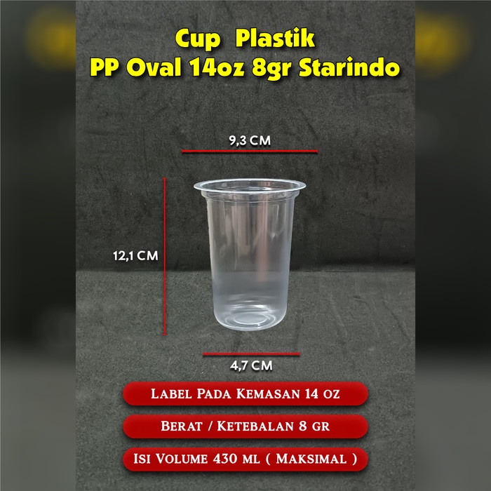 [mojiko] - Sablon Cup Plastik PP Oval 14 oz 8 gram Starindo Sablon 1 Warna