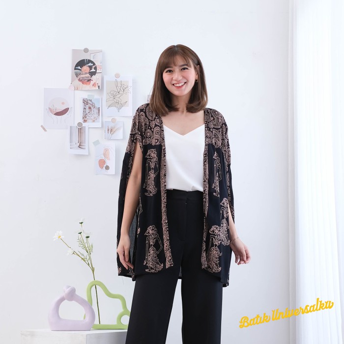 Cape Outer Batik blazer cardigan - Paisley Wayang Sogan Mocca